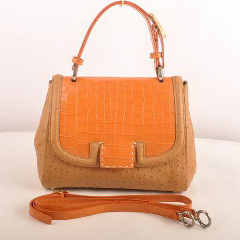 2548 Fendi Silvana Cocco pelle di struzzo Flap Bag 2548 Orange-Ta